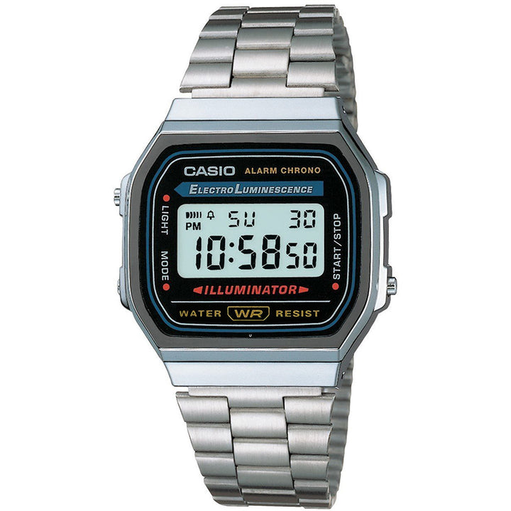 Casio Retro Alarm Stainless Steel Men's Digital Watch - A168WA-1