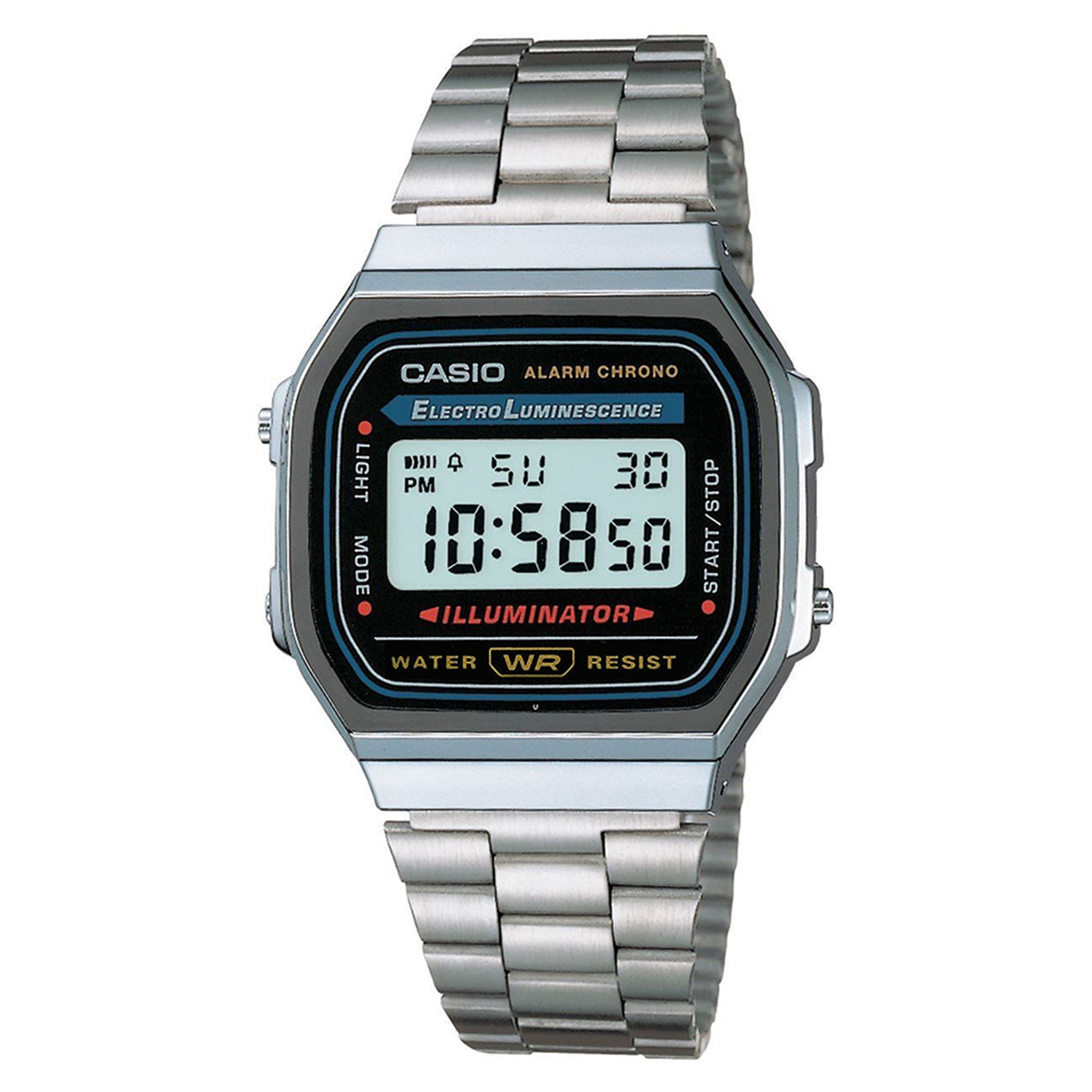 Casio Retro Alarm Stainless Steel Men's Digital Watch - A168WA-1W