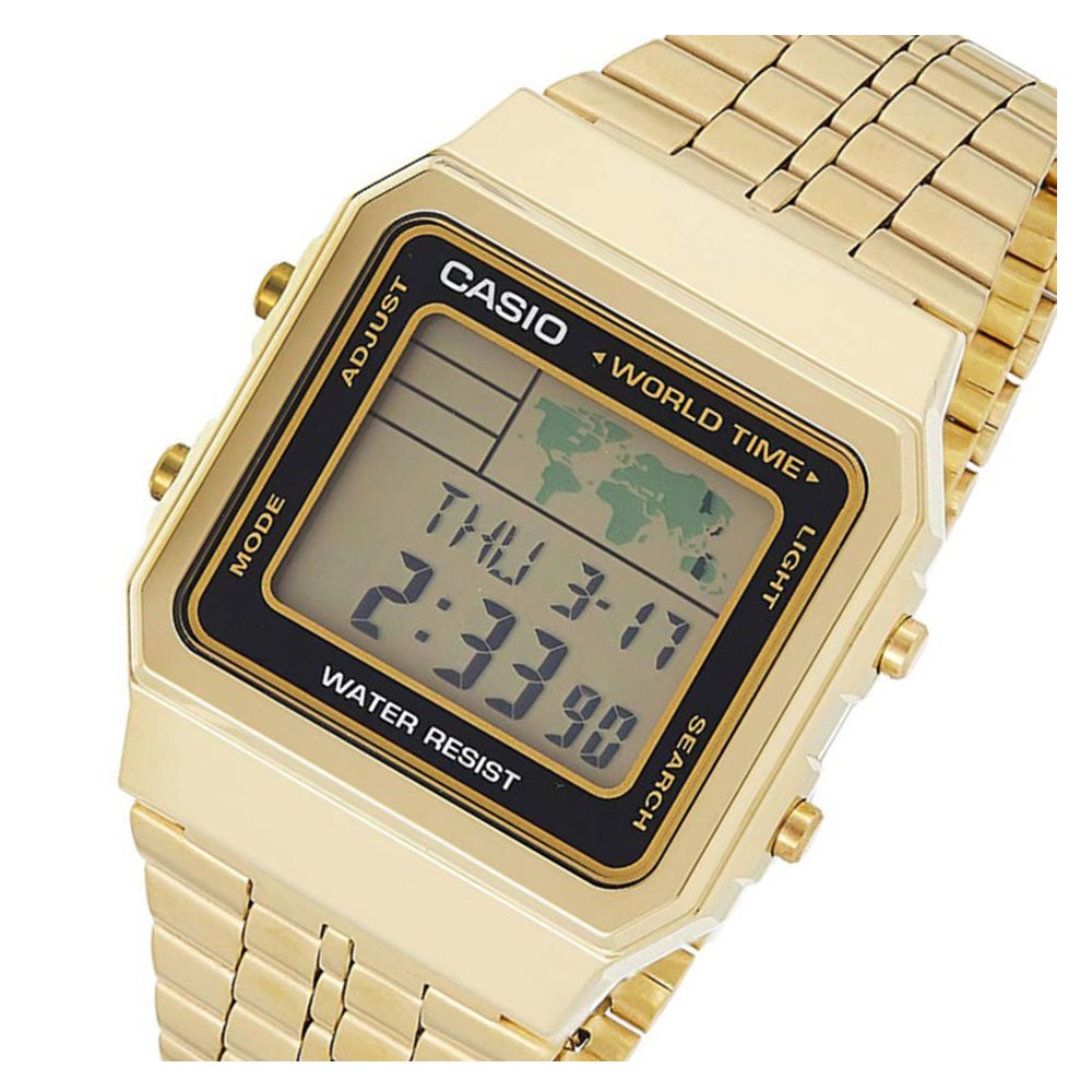Casio Classic 34mm World Time Gold Steel Digital Men's Watch - A500WGA-1DF