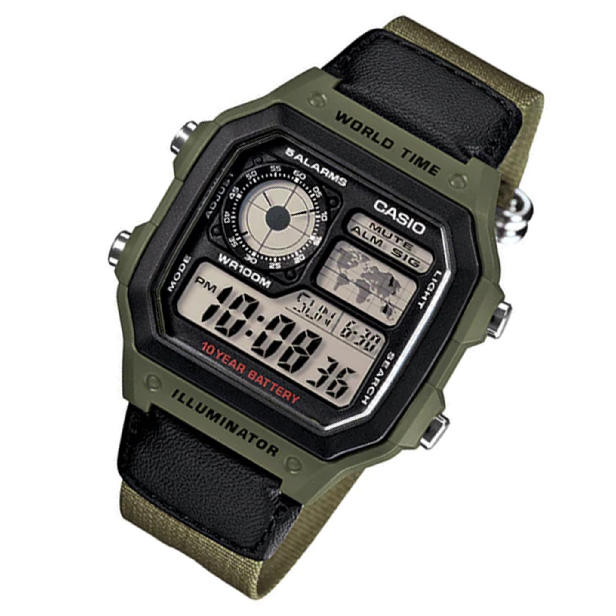 Casio Classic Army Green Fabric Digital Men's Watch - AE1200WHB-3B