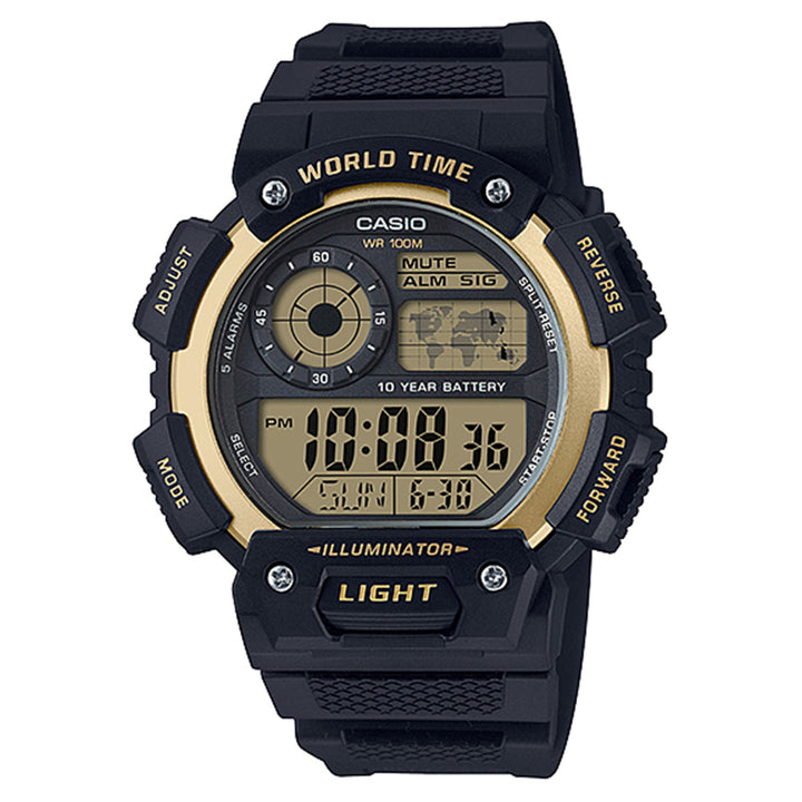 Casio World Time Black Resin Digital Men's Watch - AE1400WH-9A