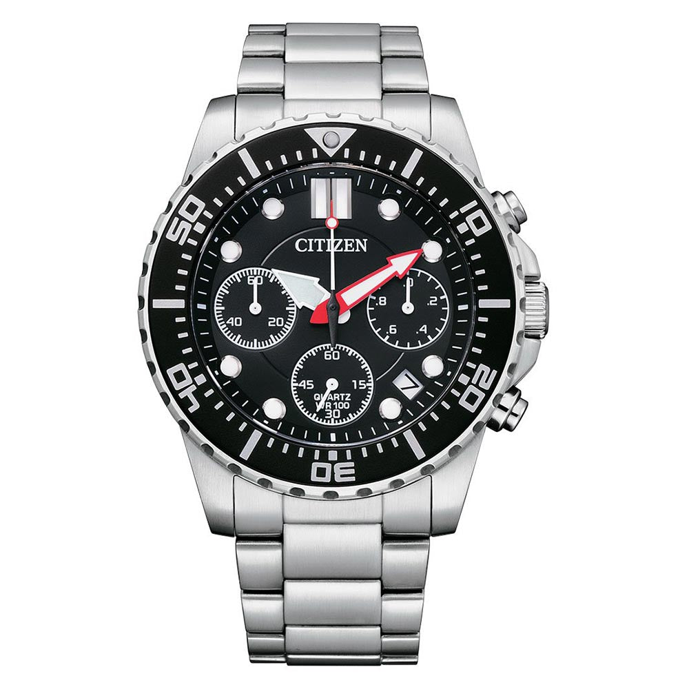 Citizen Silver Steel Men's Black Dial Chrono Watch - AI5000-84E