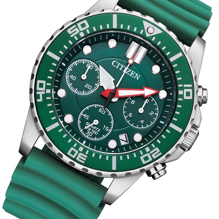 Citizen Polyurethane Band Green Dial Men's Chrono Watch - AI5009-12X