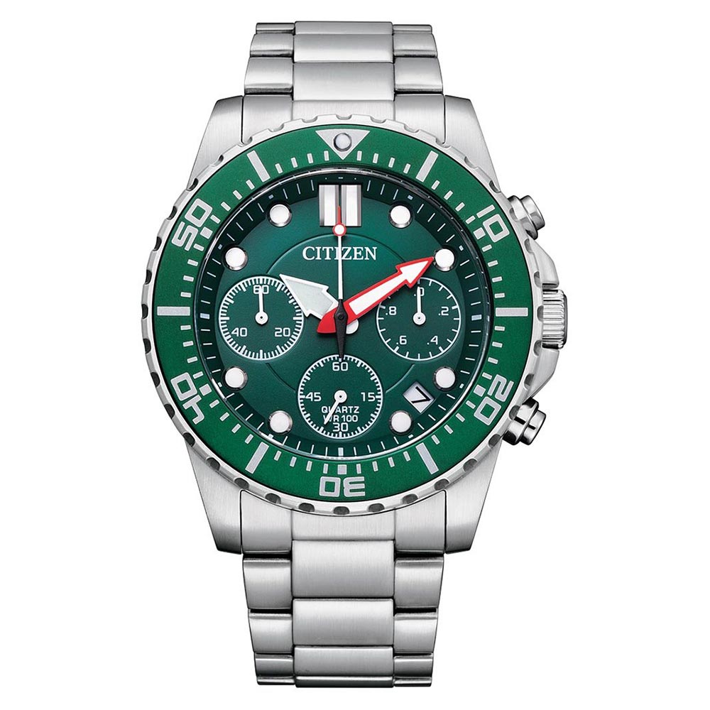 Citizen Silver Steel Green Dial Men's Chrono Watch - AI5009-80X