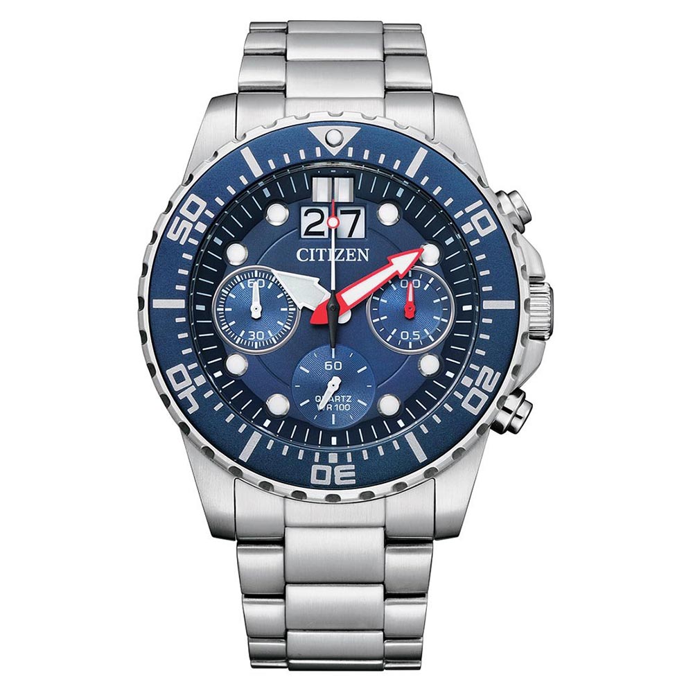 Citizen Silver Steel Blue Dial Men's Chrono Watch - AI7001-81L