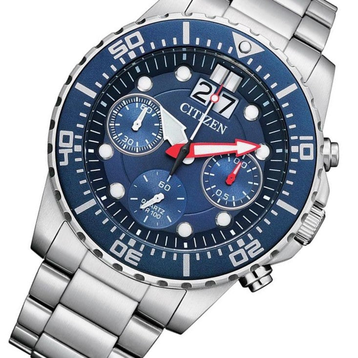 Citizen Silver Steel Blue Dial Men's Chrono Watch - AI7001-81L