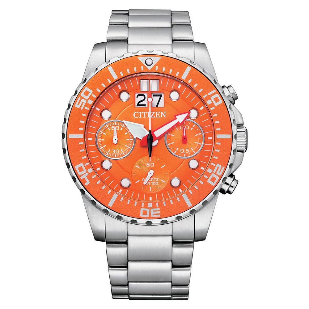 Citizen Silver Steel Orange Dial Men's Chrono Watch - AI7008-81X