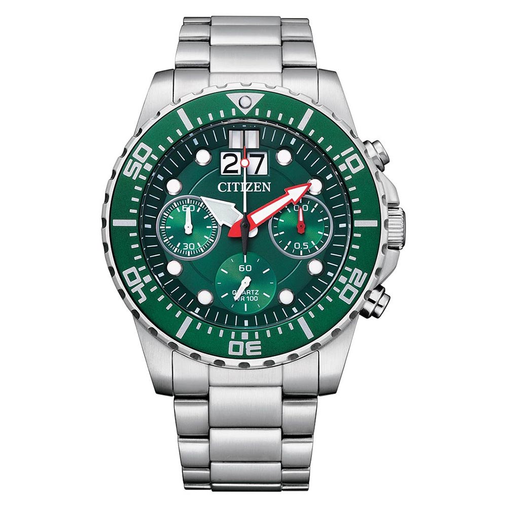 Citizen Silver Steel Green Dial Men's Chrono Watch - AI7009-89X