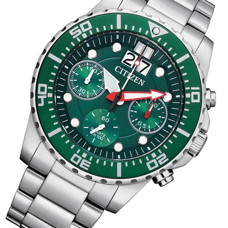 Citizen Silver Steel Green Dial Men's Chrono Watch - AI7009-89X