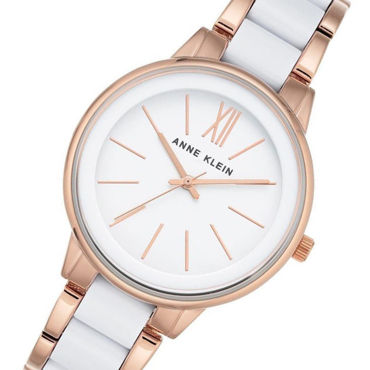 Anne Klein White and Rose Gold Stainless Steel White Dial Women's Watch - AK1412WTRG