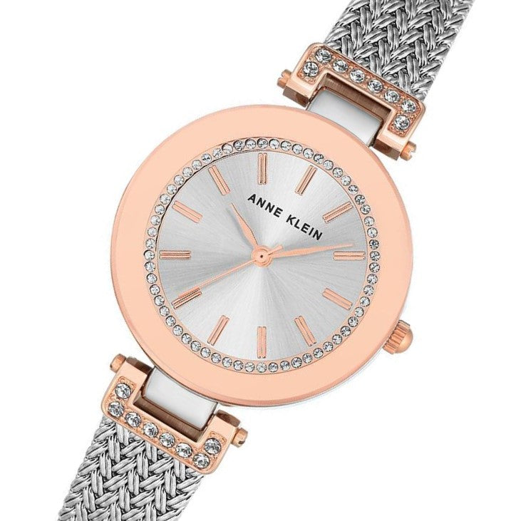 Anne Klein Rose Gold Mesh Silver Dial Women's Watch - AK1907SVRT