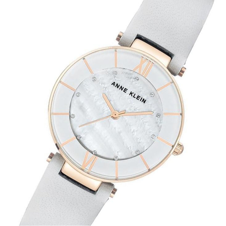 Anne Klein Swarovski Crystal Grey Leather Light Grey Dial Women's Watch - AK3272RGLG