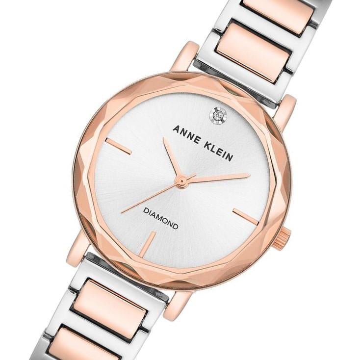 Anne Klein Diamond Two-Tone Steel Silver Dial Women's Watch - AK3279SVRT