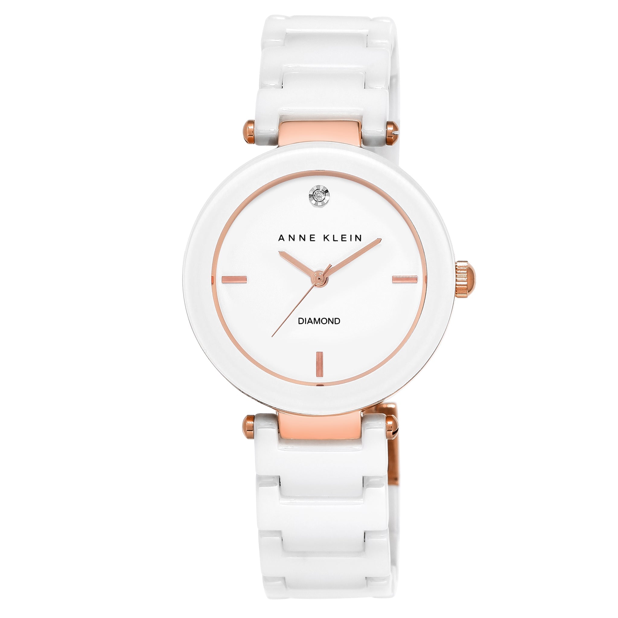Anne Klein Rose Gold With White Ceramic White Dial Women's Watch - AK1018RGWT