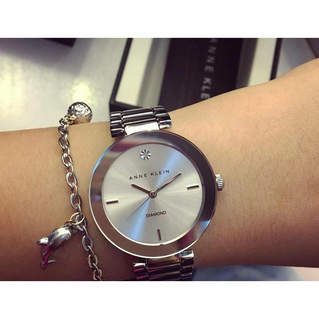 Anne Klein Diamond Silver-Tone Steel Women's Watch - AK1363SVSV