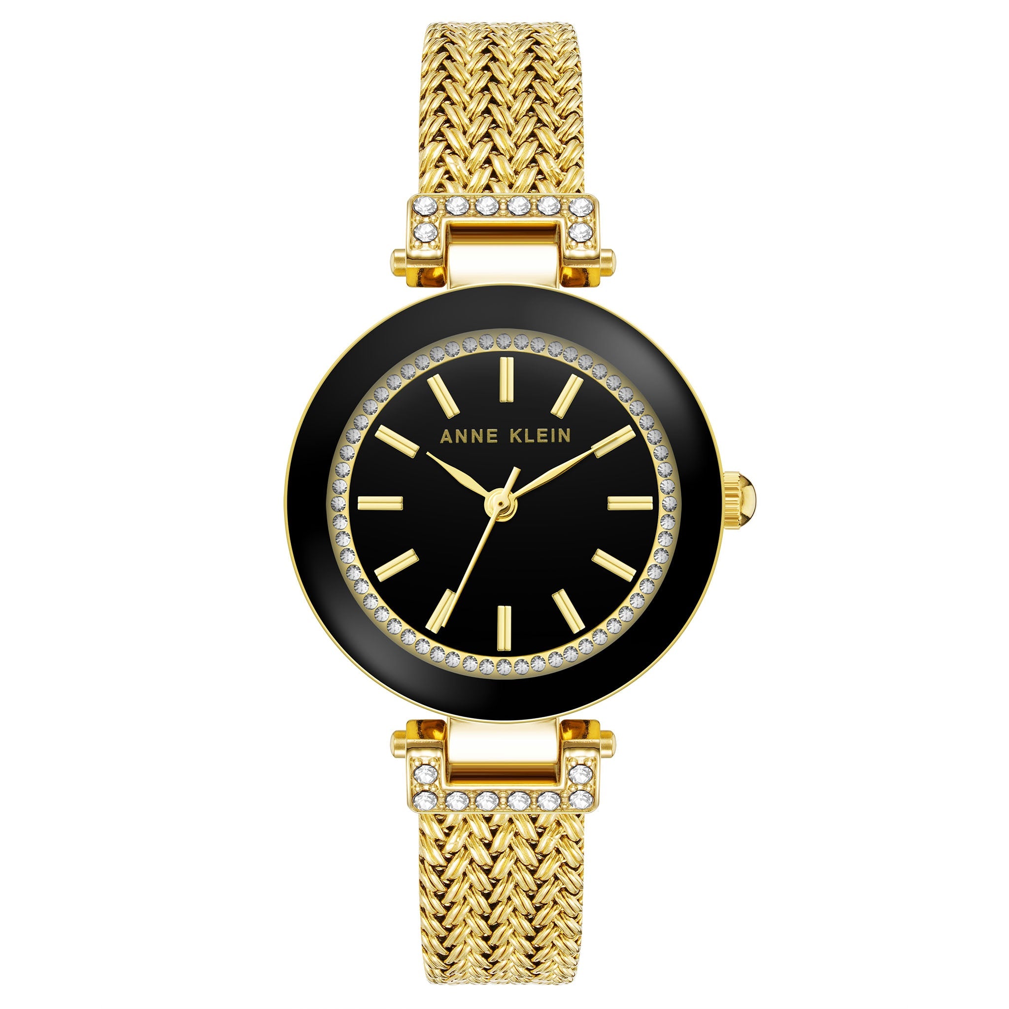 Anne Klein Goldtone Stainless Steel Mesh Black Dial Women's Watch - AK1906BKGB