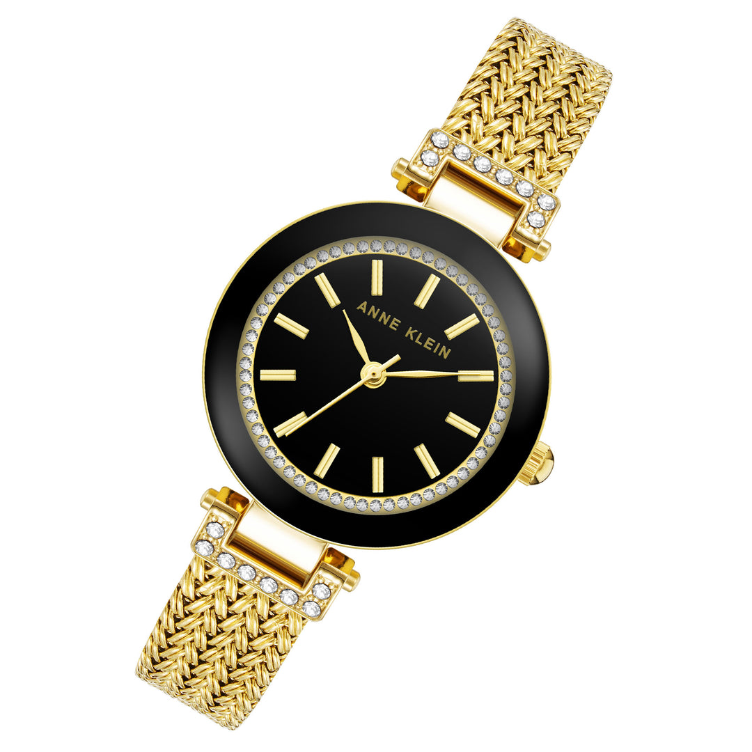 Anne Klein Gold Mesh Black Dial Women's Watch - AK1906BKGB