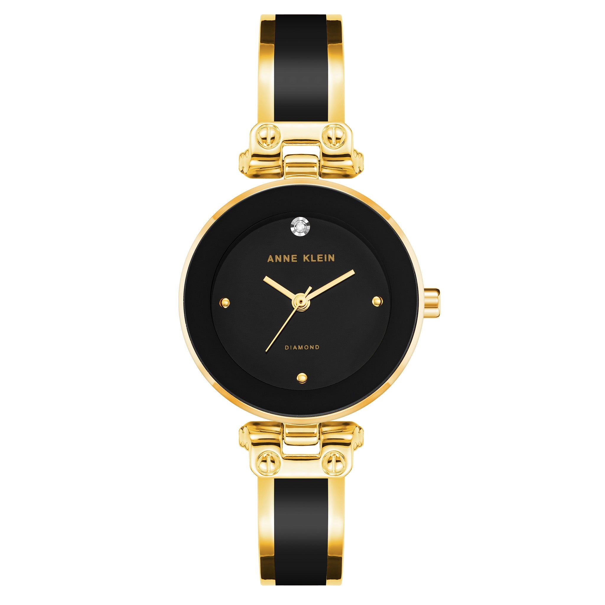 Anne Klein Goldtone With Black Enamel Mixed Metal Black Dial Women's Watch - AK1980BKGB