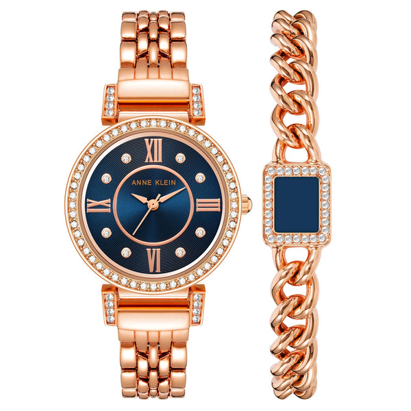 Anne Klein Navy and Gold Watch Set Watch Women Anne Klein Set w/bracelet 3pcs 3292BKST - A  main image 2