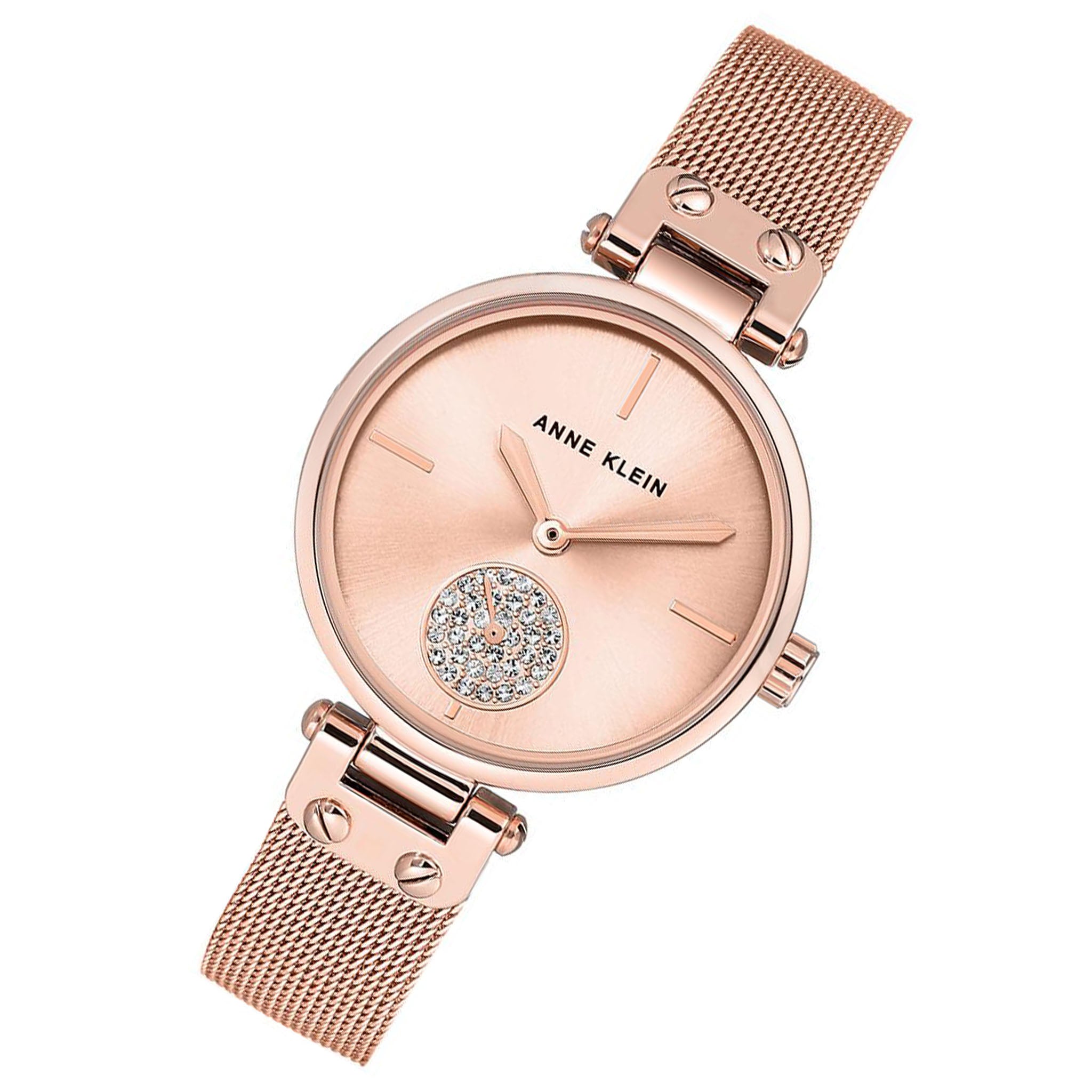 Anne Klein Swarovski Crystal Rose Gold Mesh Women's Watch - AK3000RGRG