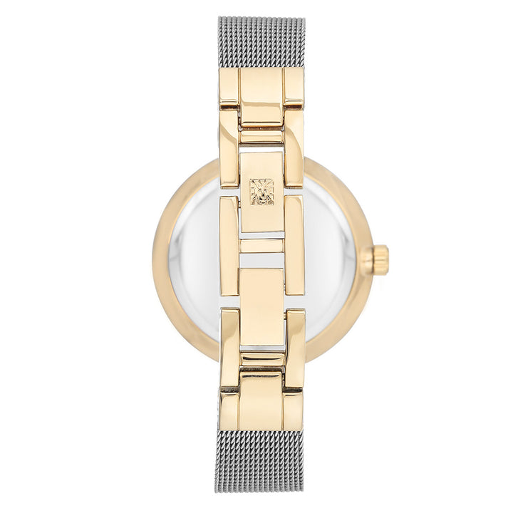 Anne Klein Swarovski Crystal Gold Stainless Steel Mesh Silvery White Dial Women's Watch - AK3001SVTT