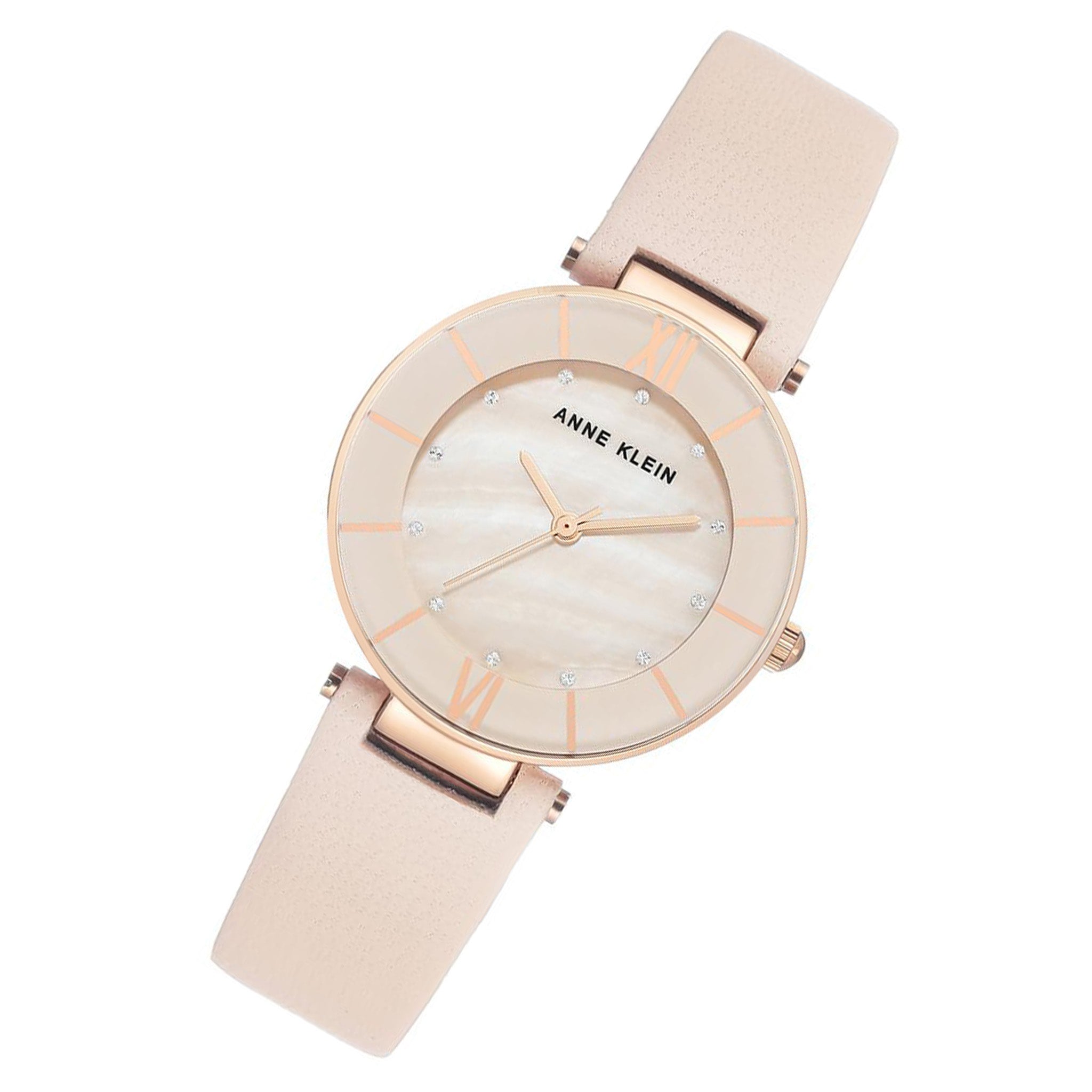 Anne Klein Swarovski Crystal Light Pink Leather Women's Watch - AK3272RGLP