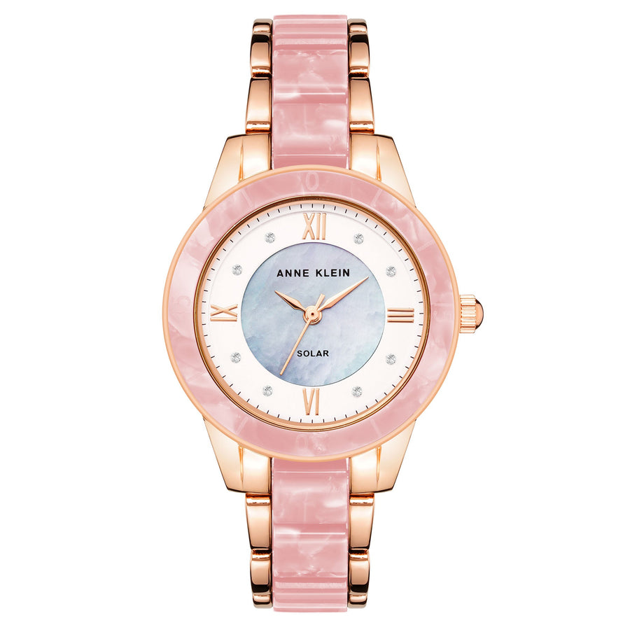 Anne Klein Rosegold With Pink Petroleum Free Plastic Siilver/White Dial Women's Watch - AK3610RGPK