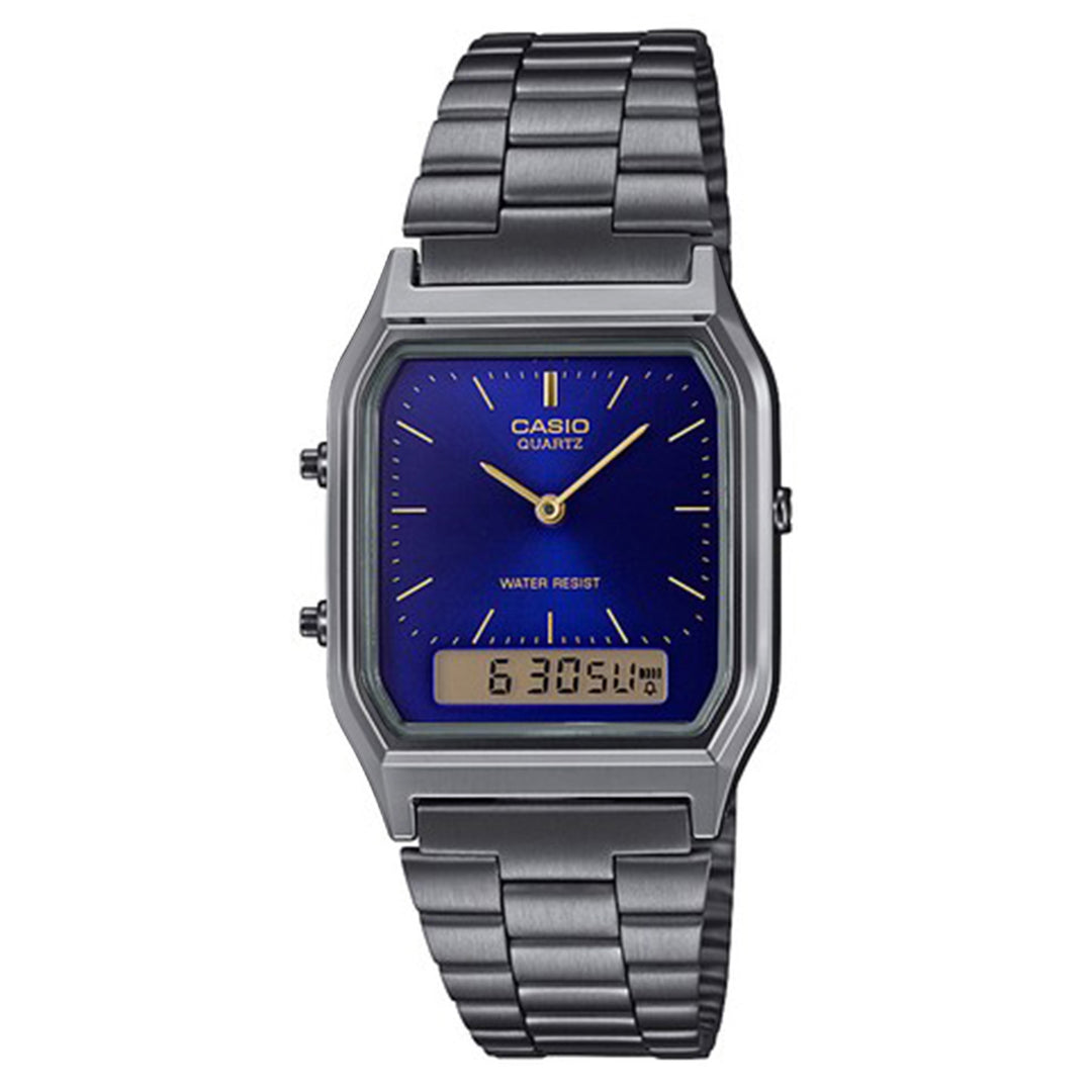 Casio Vintage Gray Steel Blue Dial Analogue-Digital Unisex Watch - AQ230GG-2A