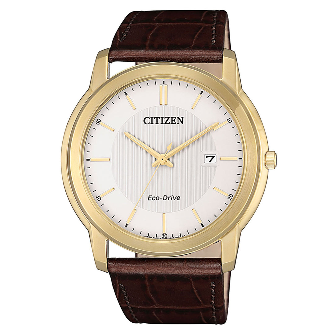 Citizen Eco-Drive Brown Leather Silver Dial Solar Men's Watch - AW1212-10A