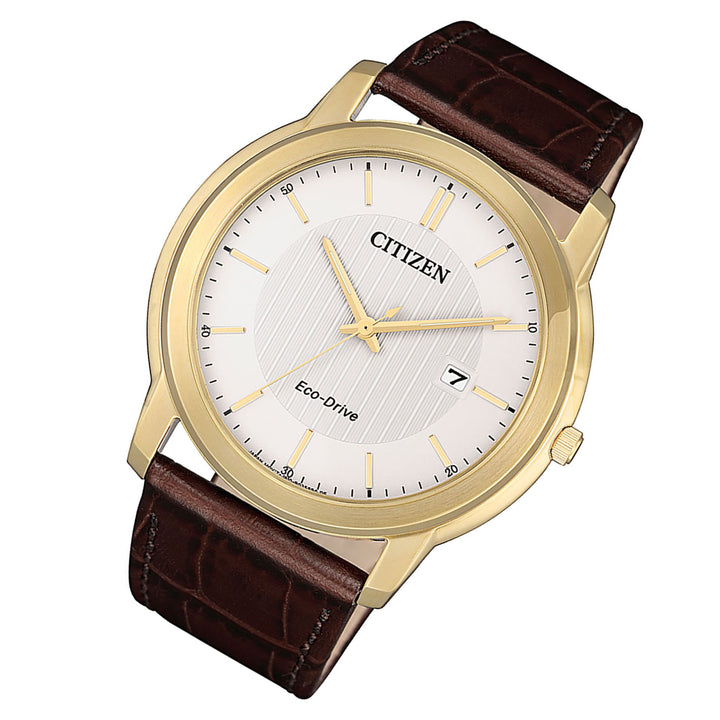 Citizen Eco-Drive Brown Leather Silver Dial Solar Men's Watch - AW1212-10A