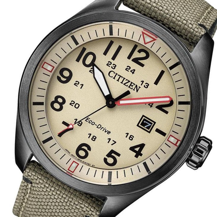 Citizen Gents Beige Eco-Drive Fabric Band Men's Watch - AW5005-12X