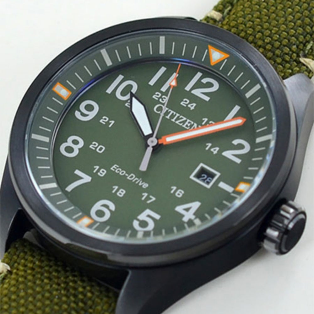 Citizen Gents Eco-Drive Green Fabric Band Men's Watch - AW5005-21Y