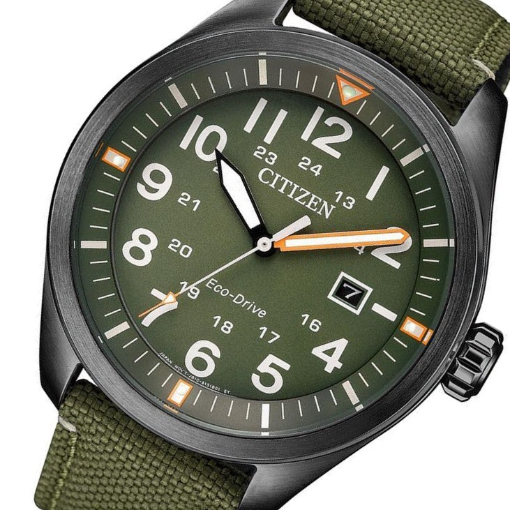 Citizen Gents Eco-Drive Green Fabric Band Men's Watch - AW5005-21Y