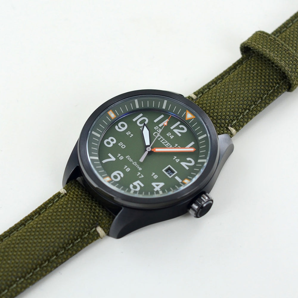 Citizen Gents Eco-Drive Green Fabric Band Men's Watch - AW5005-21Y