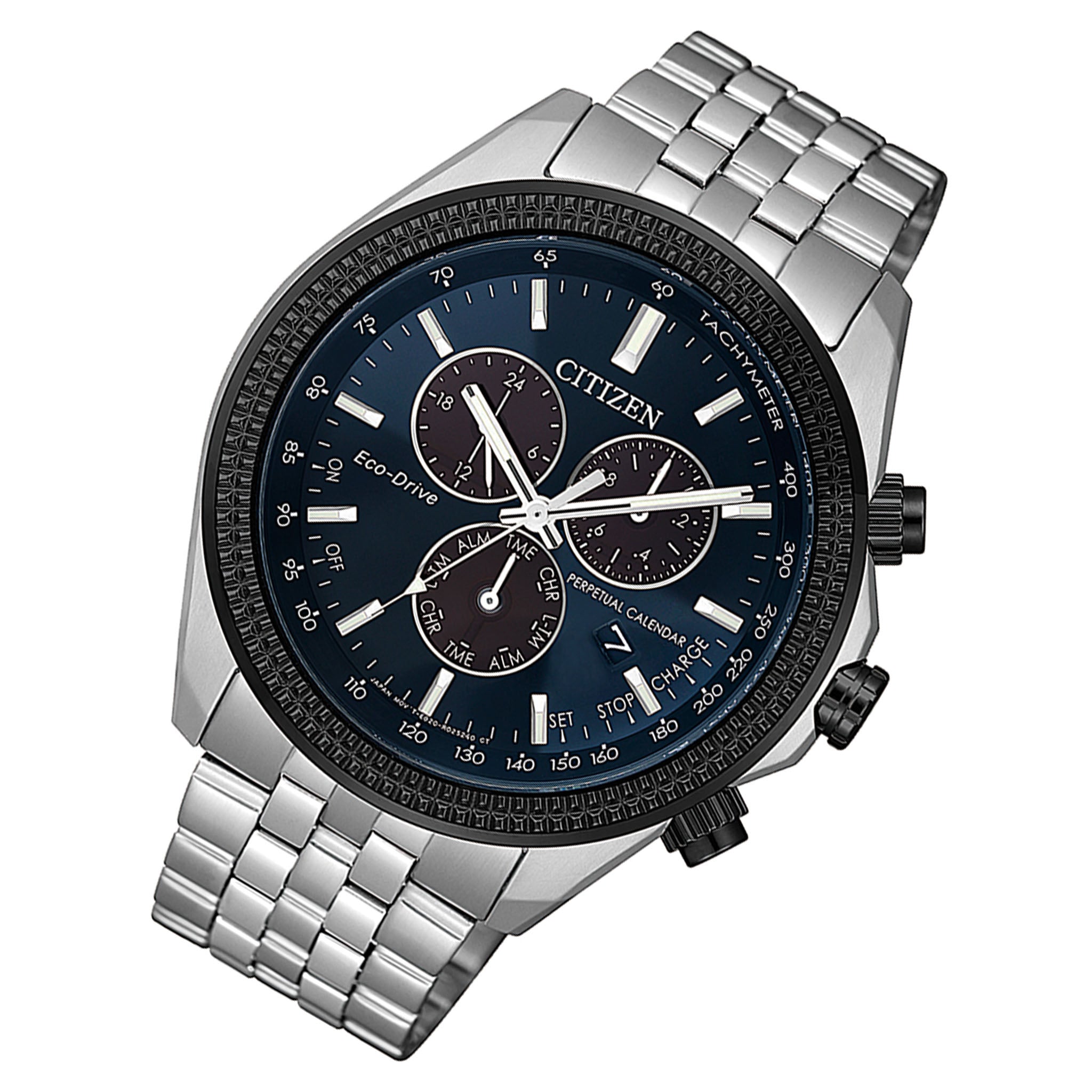 Citizen Perpetual Calendar Eco-Drive Stainless Steel Blue Dial Men's Solar Chronograph Watch - BL5568-54L
