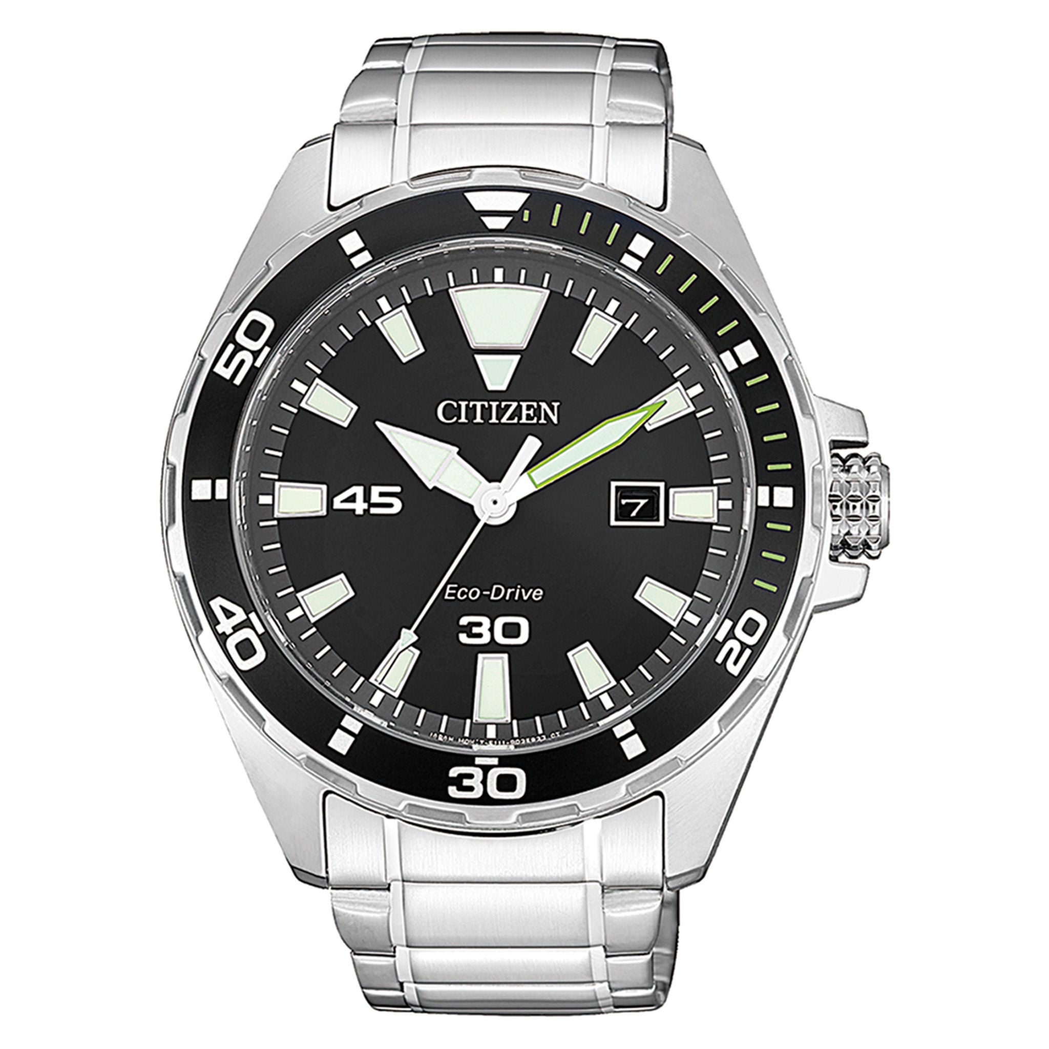Citizen Eco-Drive Silver Steel Black Dial Solar Men's Watch - BM7451-89E
