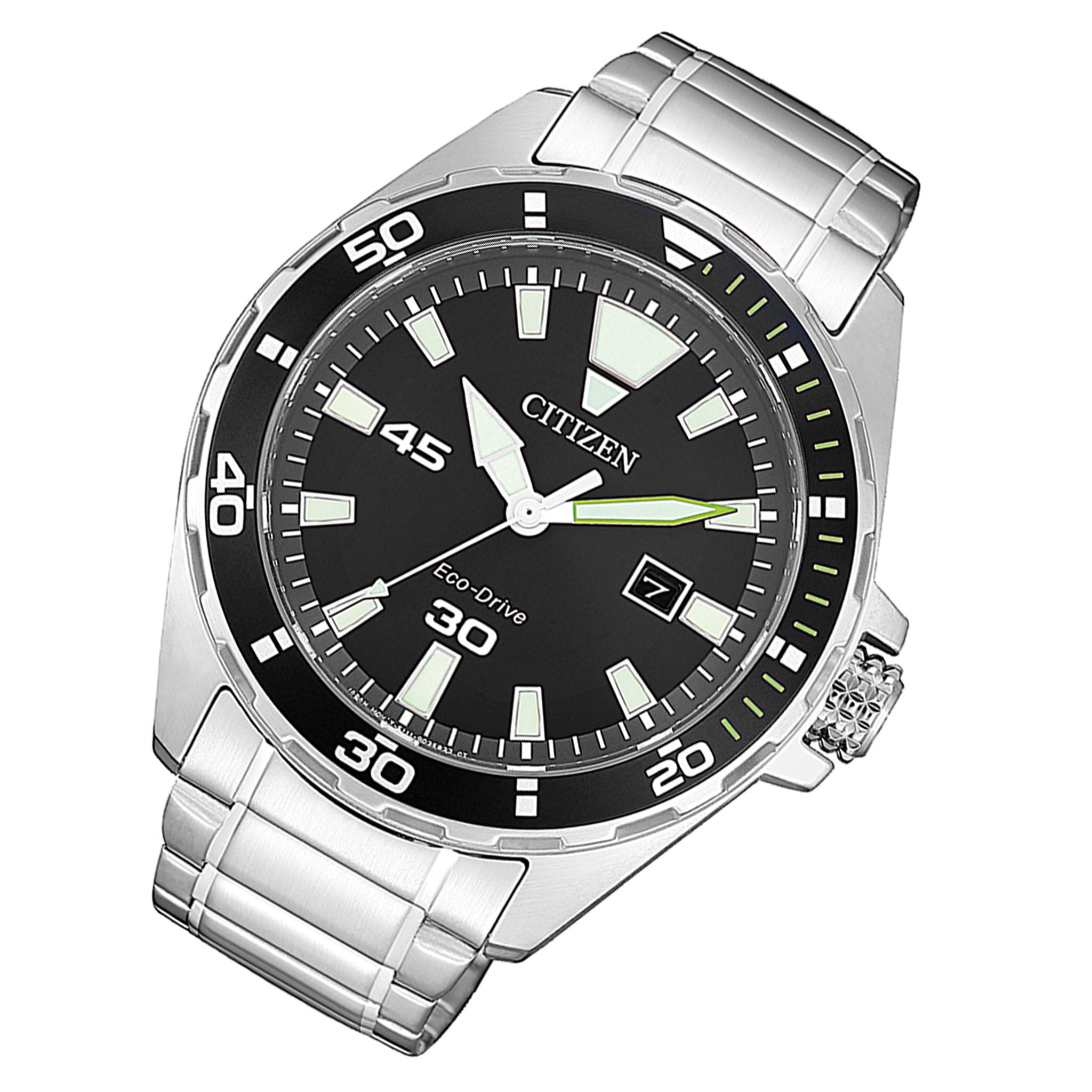 Citizen Eco-Drive Silver Steel Black Dial Solar Men's Watch - BM7451-89E