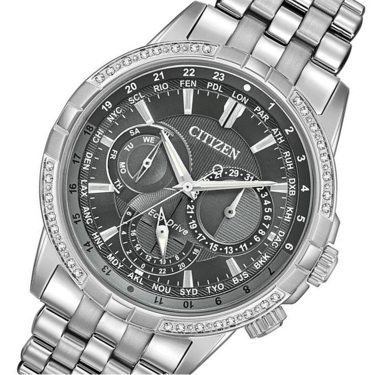 Citizen Gents World Time Eco-Drive Stainless Steel Diamond Men's Watch - BU2080-51H