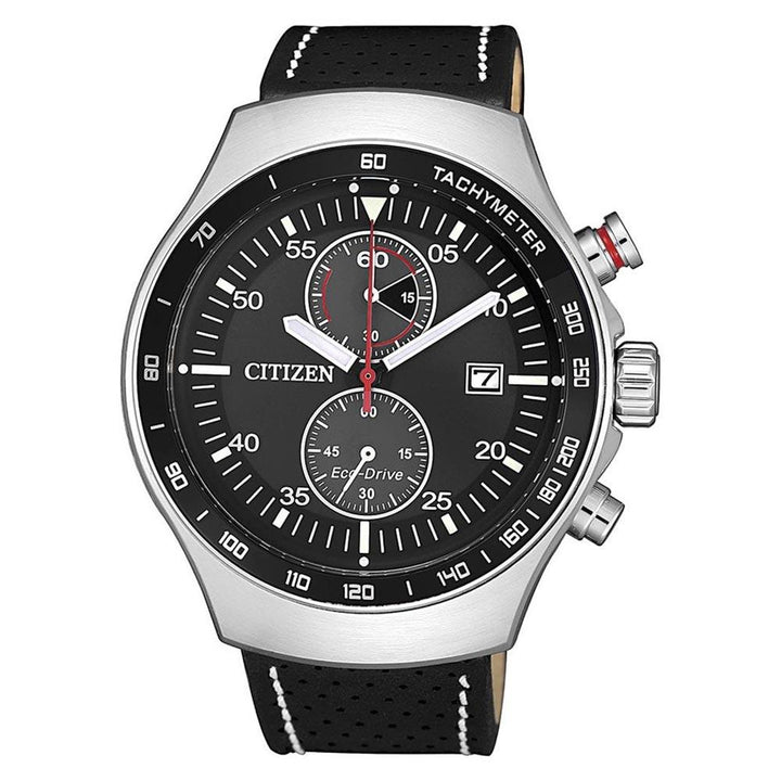 Citizen Black Leather Chrono Eco-Drive Men's Watch - CA7010-19E