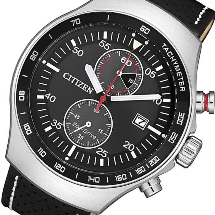 Citizen Black Leather Chrono Eco-Drive Men's Watch - CA7010-19E