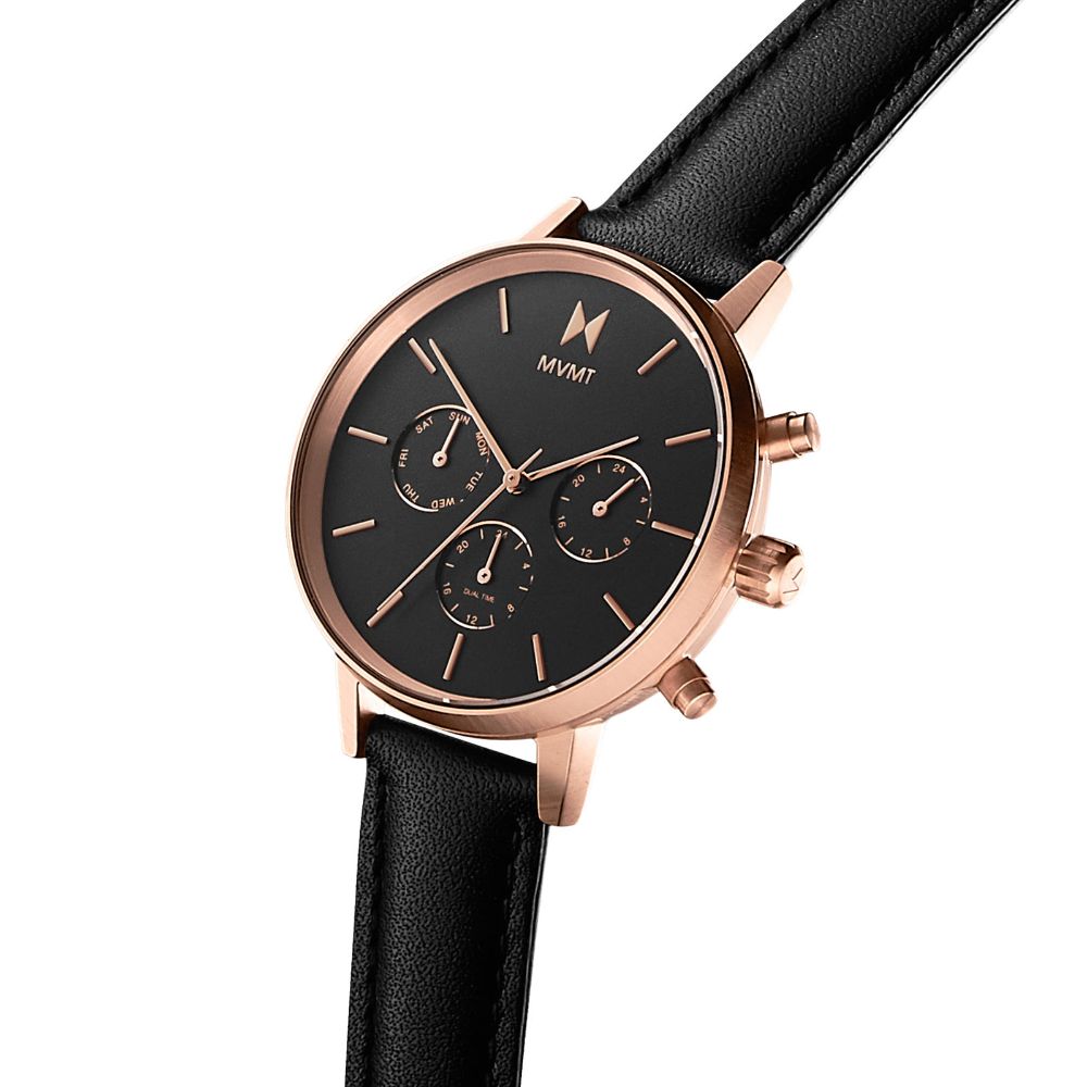 MVMT Nova Black Leather Ladies Multi-function Watch - DFC01RGBL