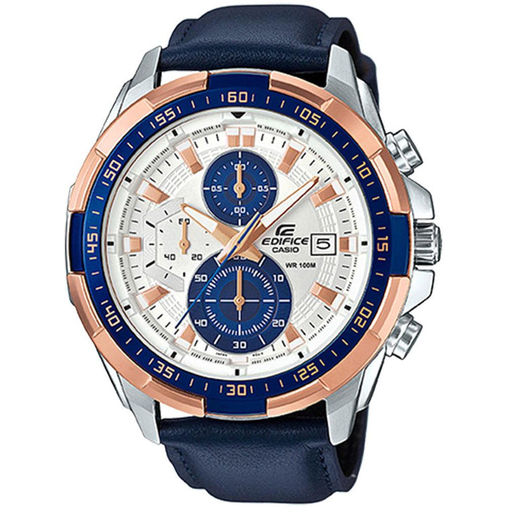 Edifice Navy Leather Chronograph Men's Watch - EFR539L-7C