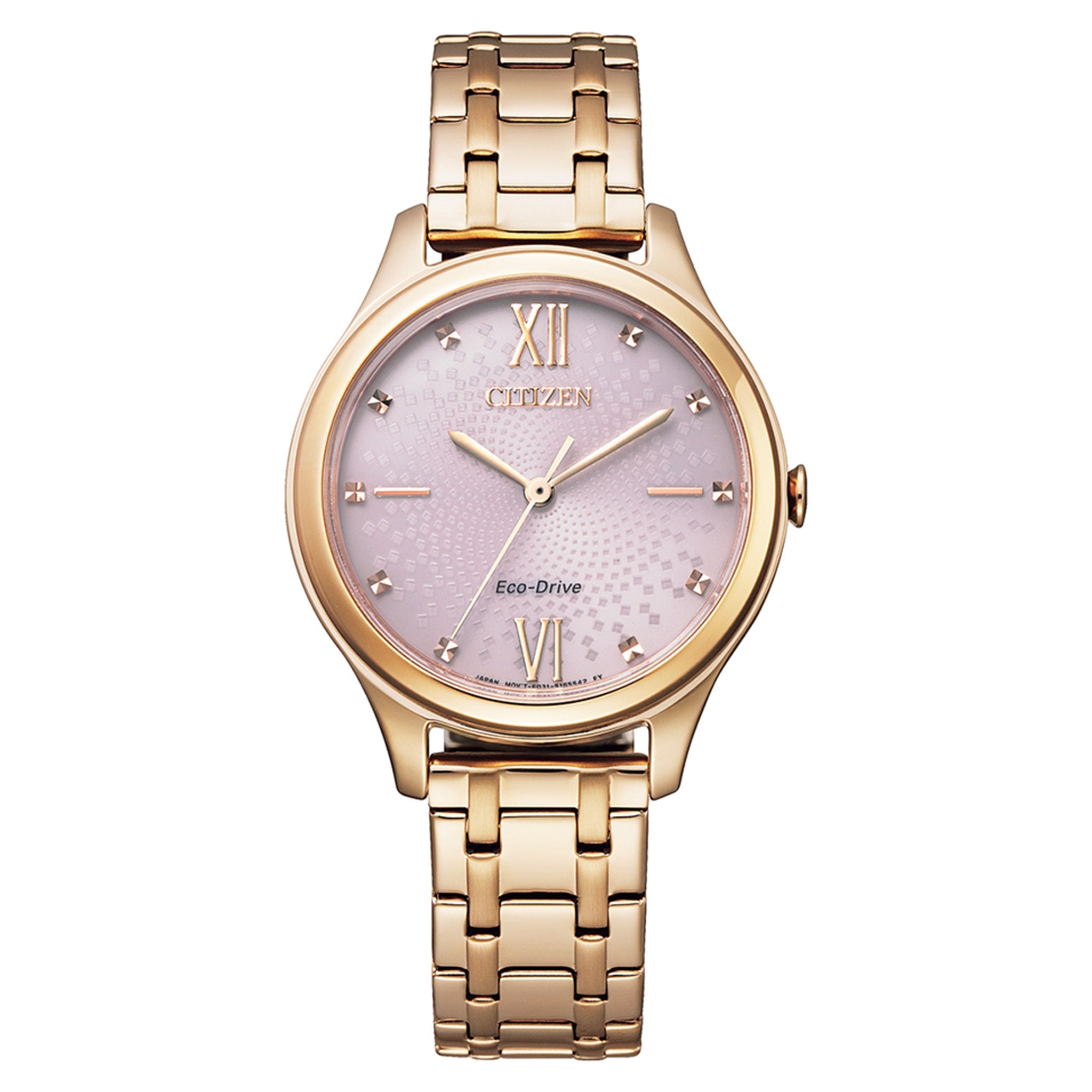 Citizen Eco-Drive Gold Steel Pink Dial Solar Women's Watch - EM0503-75X