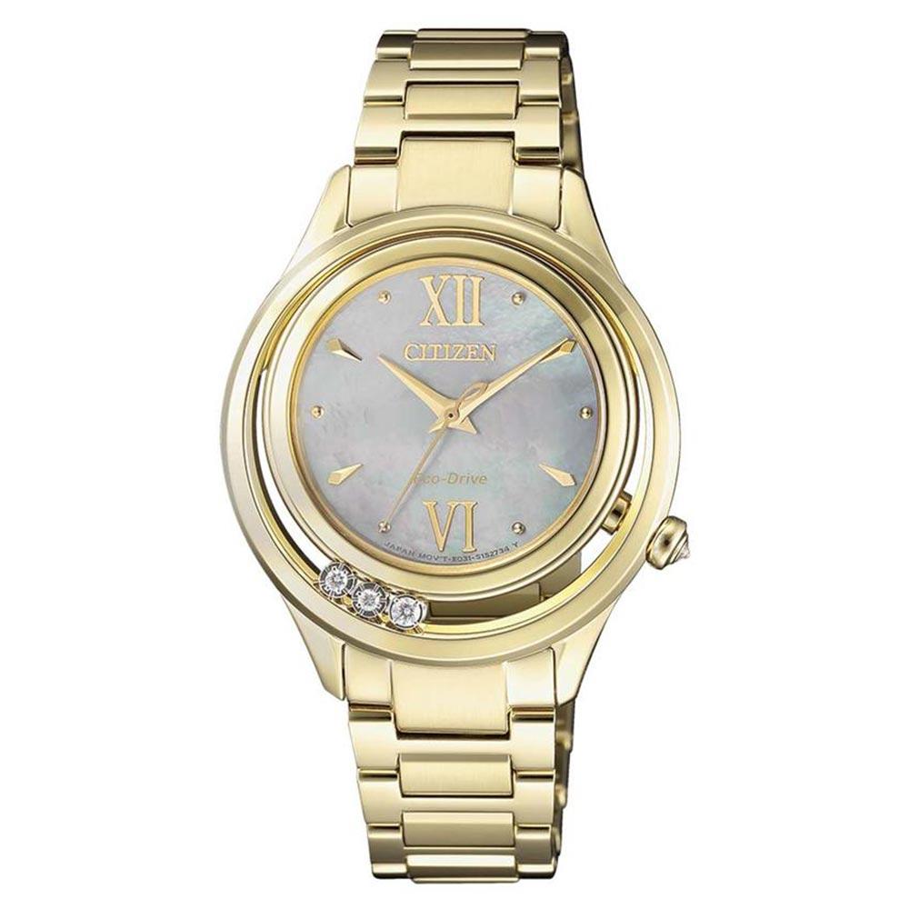 Citizen Diamond Gold Steel Eco-Drive Women's Watch - EM0512-82D