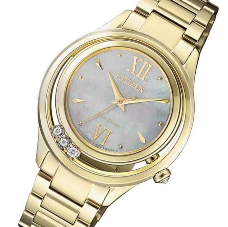 Citizen Diamond Gold Steel Eco-Drive Women's Watch - EM0512-82D
