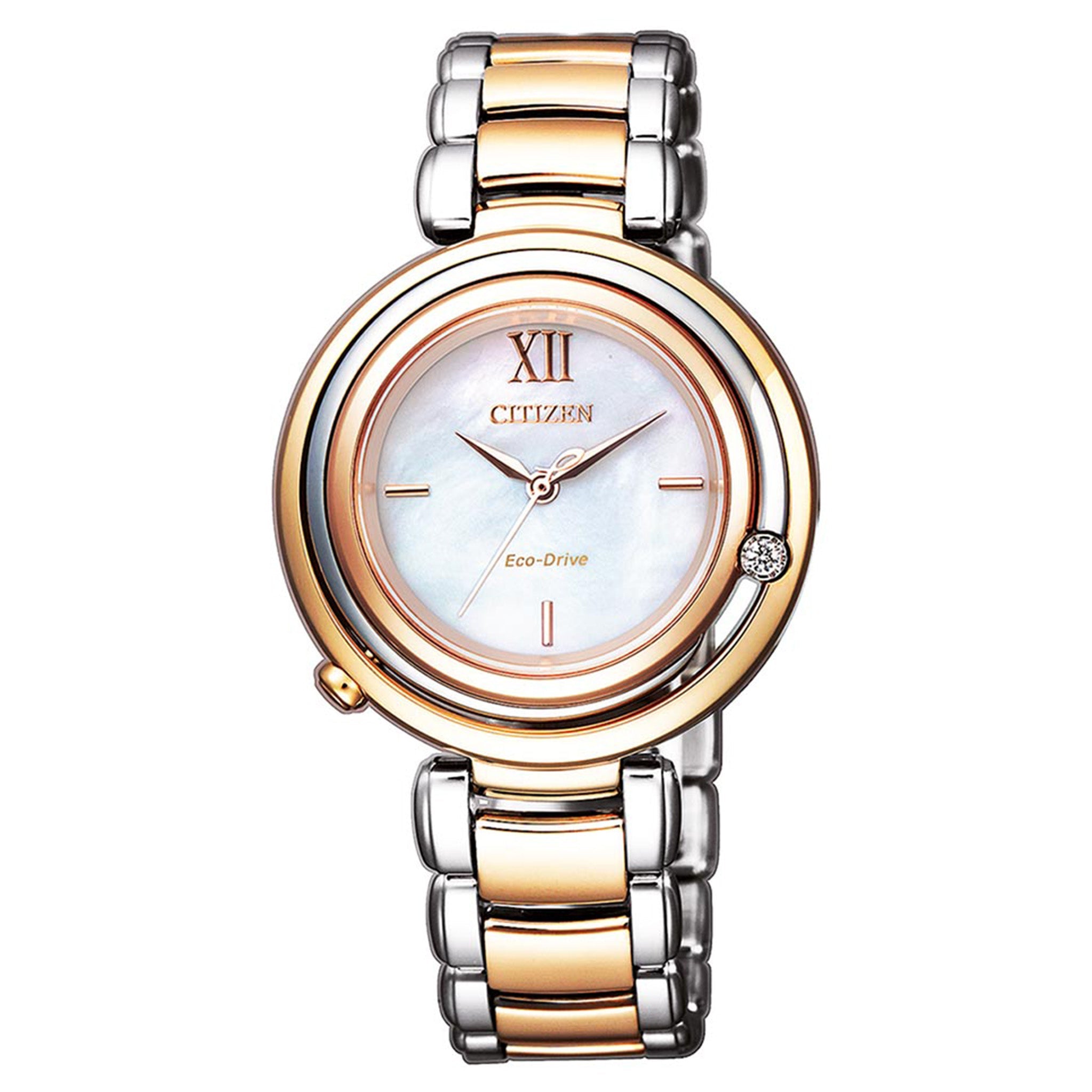 ★レア逆輸入★Citizen Eco Drive Ladies Watch Citizen Diamond Eco-Drive Two-Tone Steel Women's Watch