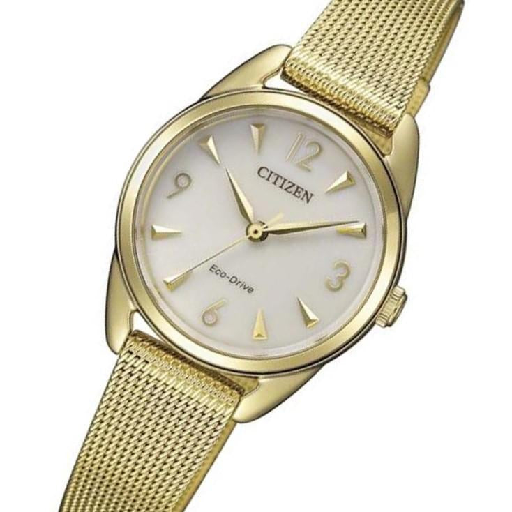 Citizen Gold Steel Mesh Ladies Solar Watch - EM0687-89P