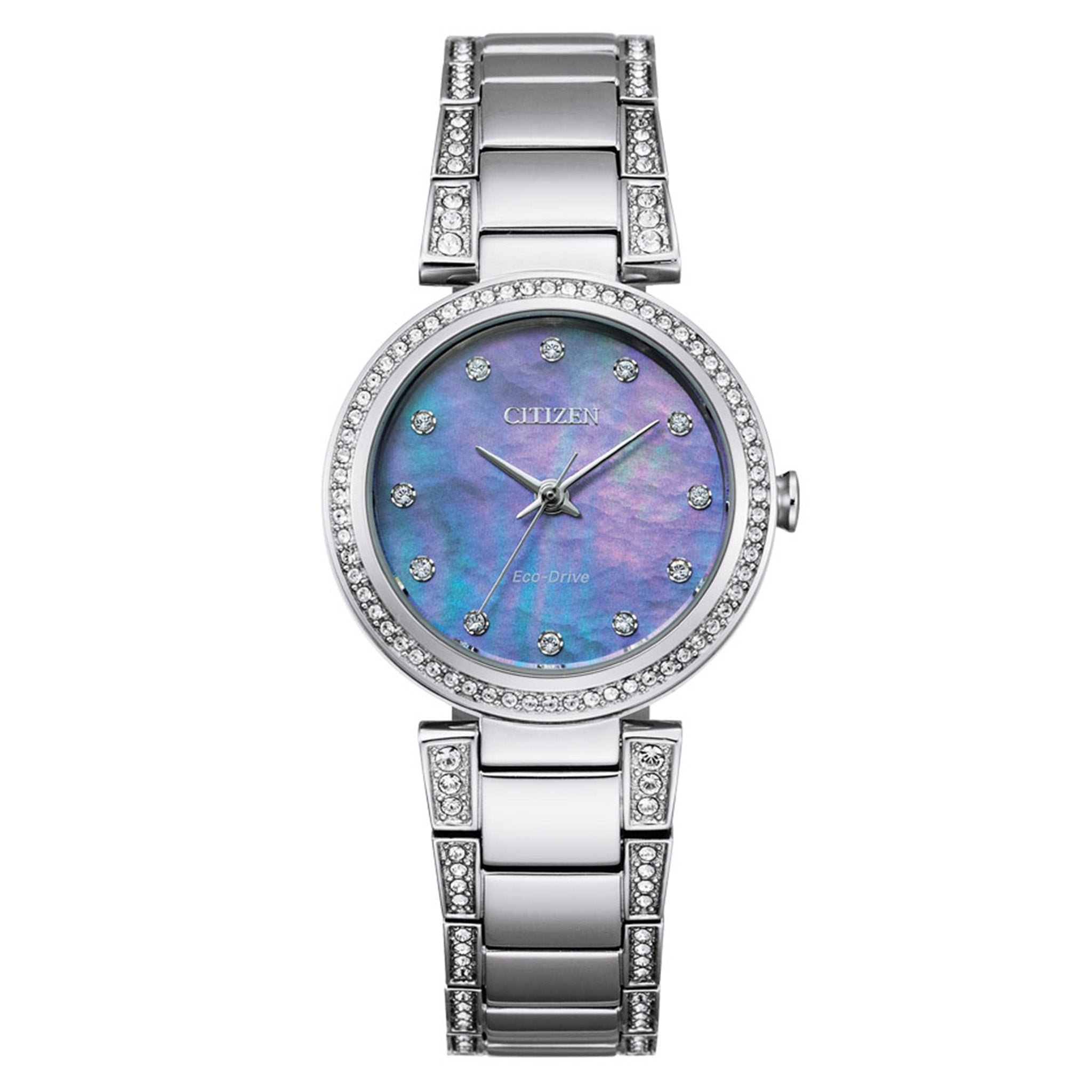 Citizen Eco-Drive Silver Steel Blue Dial Solar Women's Watch - EM0840-59N