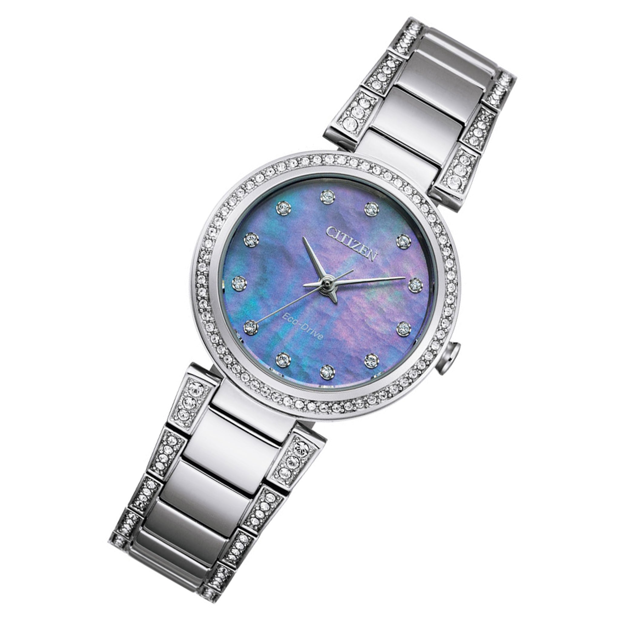 Citizen Eco-Drive Silver Steel Blue Dial Solar Women's Watch - EM0840-59N