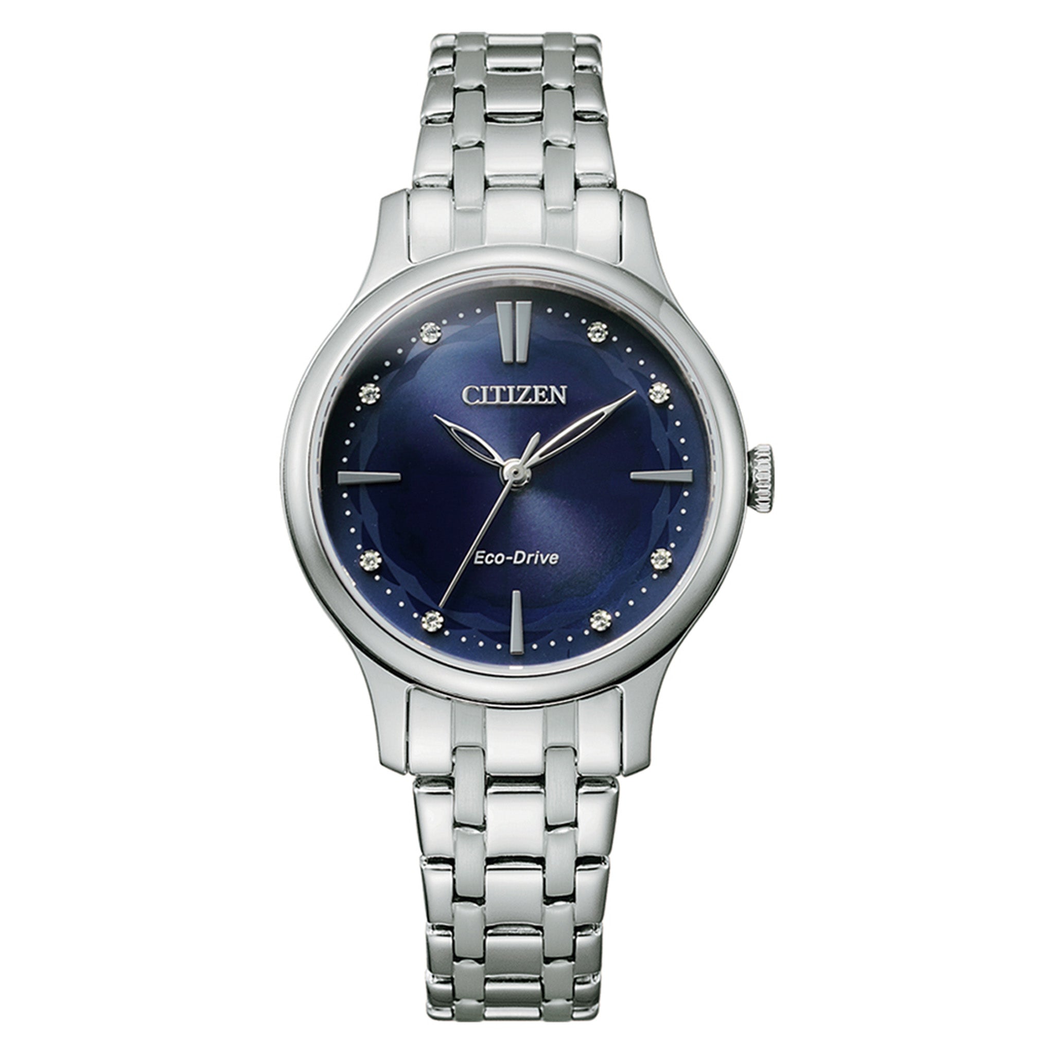 Citizen Eco-Drive Silver Steel Blue Dial Solar Women's Watch - EM0890-85L